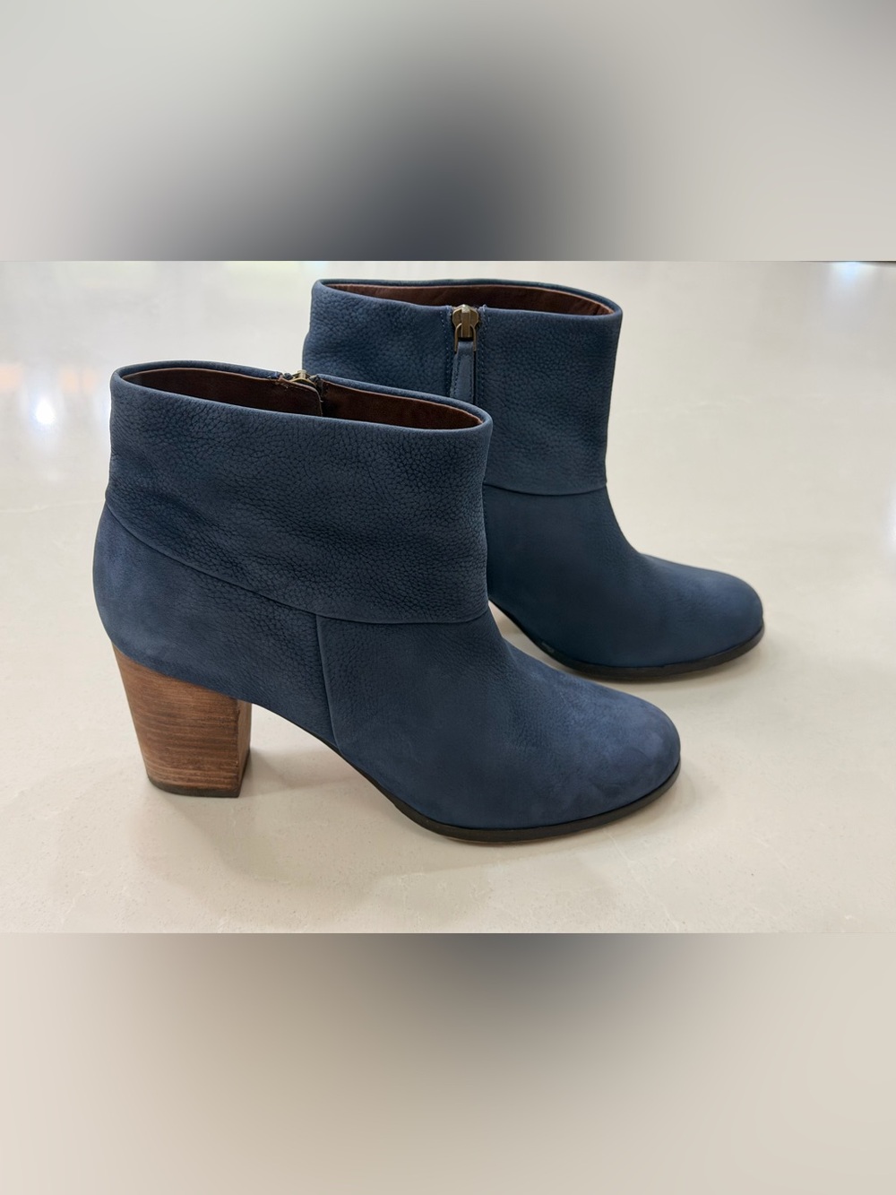 Cole Haan Cassidy Nike Air Blue Nubuck Suede Block Heel Ankle Boots, 9.5